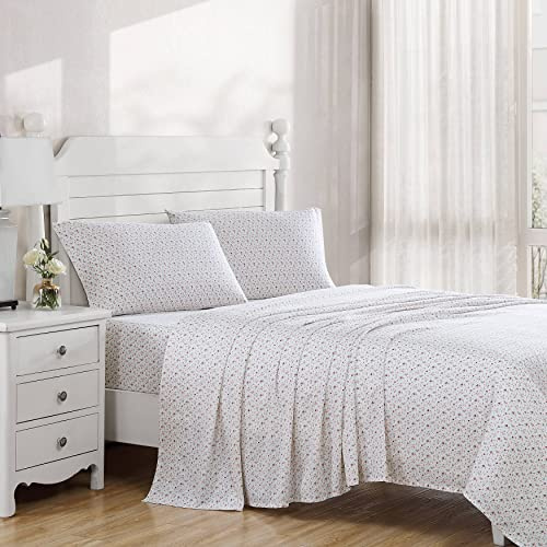 Laura Ashley Bettwäsche-Set für Queen-Size-Bett, weiches Satin-Baumwoll-Bettwäsche-Set, schlank, glatt und atmungsaktiv, Heimdekoration (Evie Pink, Queen-Size)