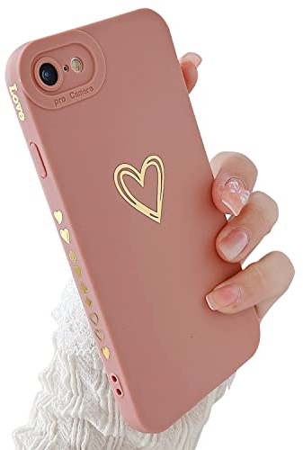 Coque de protection pour iPhone 6/6S 4,7 - En silicone souple liquide avec petits cœurs - Anti-chocs - Pour fille - Doré - Cœur d'amour - Rose