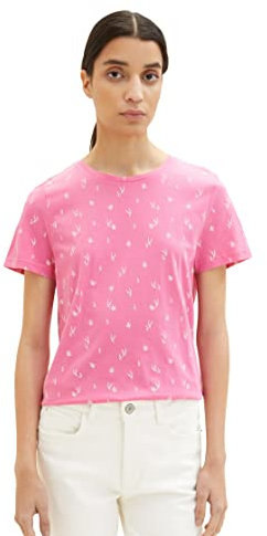 TOM TAILOR Damen 1037400 T-Shirt, 32689 - Pink Mixed Flower Design, XL