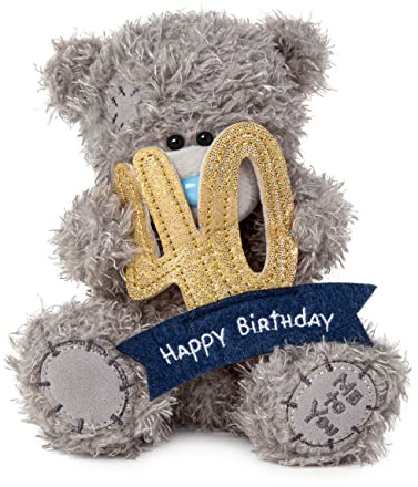 Me to You Tatty Teddy 40th Birthday Bear Holding a 40 Banner - Official Collection, Blue,gold,grey,navy
