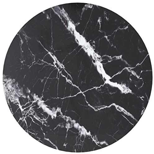homiuse Plateau de table rond noir 40 x 0,8 cm en verre trempé aspect marbre rond pour bureau en verre trempé - Pièce de rechange pour table basse - Durable - Facile à nettoyer - Design marbre