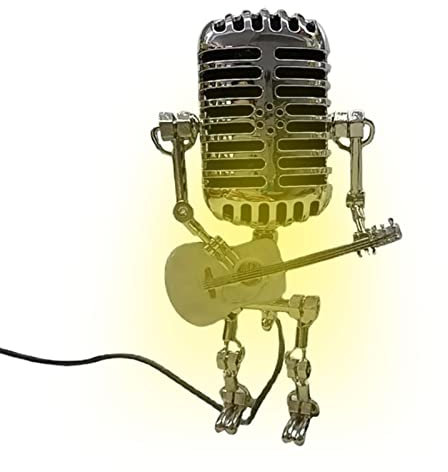 Steampunk Table Lamp | Standable Vintage Microphone Guitar Robot Table Lamp LED Bulbs | Retro Style Household Ornaments for Bedroom, Bar, Restaurant, Desktop,