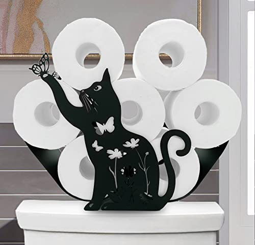 Euiroet Toilettenpapierhalter aus Metall, Motiv: Katze, Tierpapierhalter, dekorativer Metall-Papierhalter, lustige Toilettenpapieraufbewahrung für Badezimmer, freistehend, für 8 Rollen