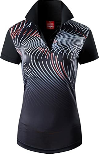 jeansian Damen Sport Polo Tee Shirt Poloshirts Tshirt T-Shirt Kurzarm Tennis Golf Bowling Sportwear SWT343 Black S