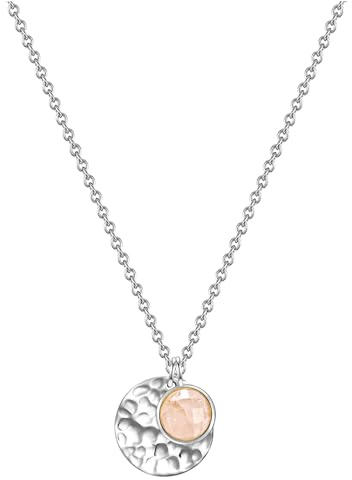 GLANZSTÜCKE MÜNCHEN Damen Kette 925/- Sterling Silber rhodiniert Rosenquarz rosé Kreis Silberhalskette