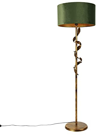 Qazqa - Klassisch I Antik Vintage Stehlampe Antik Gold I Messing mit grünem Schirm - Linden I Wohnzimmer I Schlafzimmer - Stahl Rund - LED geeignet E27