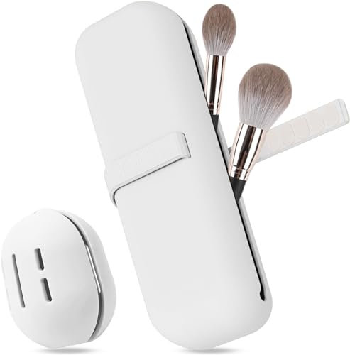 Travel Essentials Make Up Tasche Silikon, 1stk Make Up Pinsel Aufbewahrung und 1stk Beauty Blender Case, Leicht zu Reinigen, Weich und Tragbar, für Reisen (Weiß)