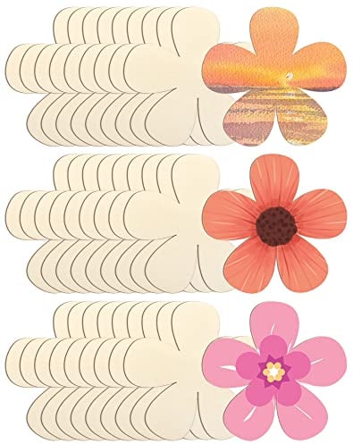 Cinvo Holzausschnitte für Blumen, 7 cm, unlackiert, blanko, Holzornamente, Blumenverzierungen für Malerei, DIY-Projekte, Dekoration (30 Stück)