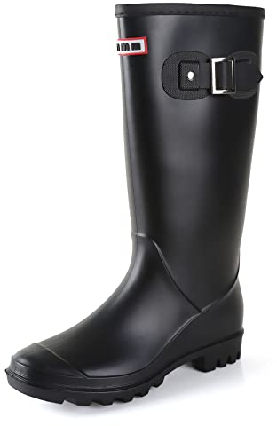 Foinledr Stivali Gomma Donna Impermeabili Alti da Giardino e Pioggia, Scarpe Stivaletti, Nero, 40 EU