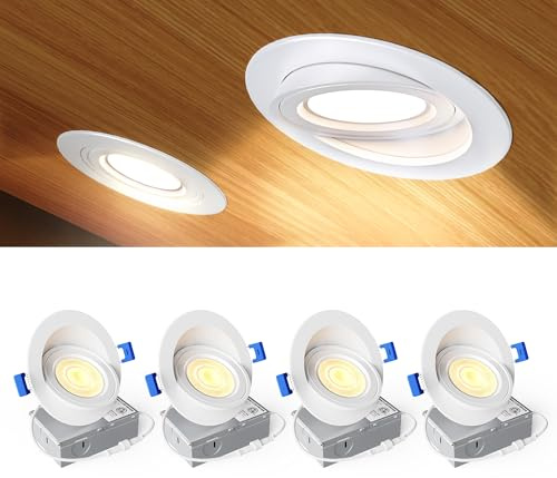 Ensenior 4 Pack 4 inch LED Gimbal Led Recessed Light with Junction Box, 2700K-5000K 5CCT, 360°+90° Adjustable Directional Eyeball Lighting, Dimmable, CRI90+, 900LM, 9W=85W, 120V-ETL&FCC