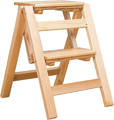 Scaletta pieghevole in legno Sgabello Scaletta di sicurezza Sedia a scala portatile 2 gradini Sgabelli multiuso per piedi piccoli Sedia per scale mobili Biblioteca della cucina di casa (Colo