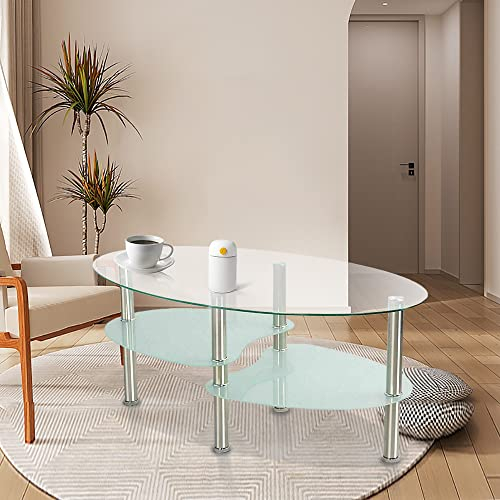 Mesas bajas de salón, mueble de salón de cristal, mesa auxiliar de salón, mesa auxiliar de salón, mesa baja Scandina, exquisita und Minimalistischer Tisch (A/90 x 50 x 43 cm, transparente + blanco)