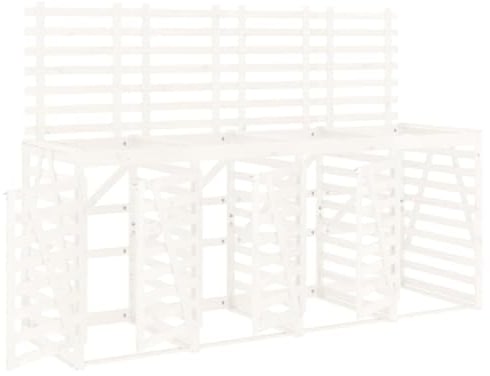 vidaXL Mülltonnenbox, Mülltonnenverkleidung für 4 Tonnen, Mülltonnenschrank mit guter Belüftung, Mülltonnenschutz Müllhaus Müllbox, Weiß Massivholz Kiefer