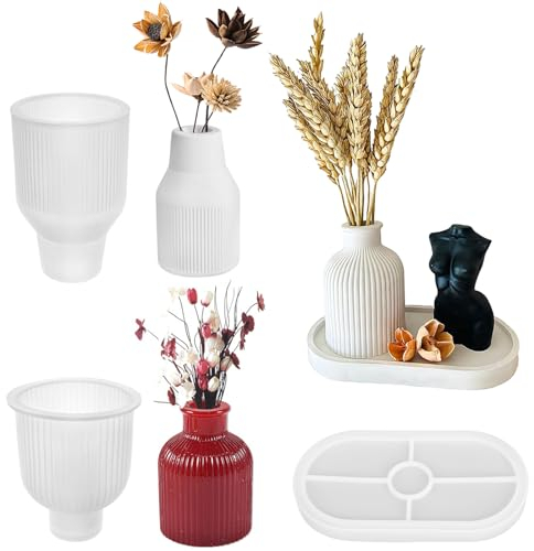 MONCAP 3pcs Moule en Silicone 3D en Forme de Vase à Fleurs Moules en Silicone Plateau à Vase Moule Vase en Silicone pour Bougies Moules en Résine Vase DIY Kit de Bricolage pour Enfant