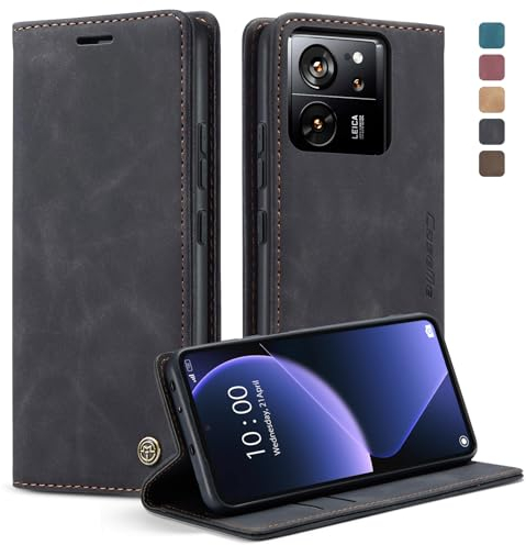 KZB Handyhülle für Xiaomi 13T / Xiaomi 13T Pro Hülle Premium Lederhülle Klappbar Flip Case Tasche Magnet Kartenfach Standfunktion Klapphülle Schutzhülle für Xiaomi 13T/ 13T Pro - Schwarz