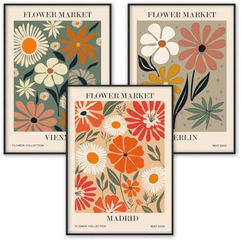 WBdesignz Poster Set Flower Market Vienna Madrid Berlin Wandbilder Wohnzimmer Bilder Schlafzimmer Wandbild Vintage (DIN A3 ohne Rahmen)