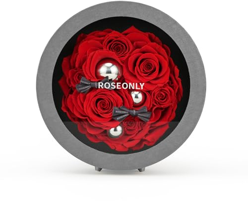 roseonly. Ewige Rose mit Metallkugel in Einer runden Box, Konservierte Rosen, Infinity Rote Rose, Geschenke für Frauen zum Geburtstag, Valentinstag, Weihnacht, Muttertag, Jubiläum