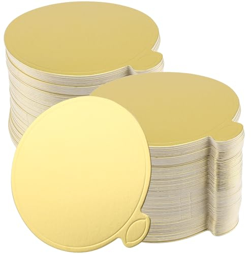 MANCHAP 300 PCS 3.5 Inch Gold Cake Board, 90mm Mini Round Cardboard Cake Base, Mini Mousse Dessert Boards for Wedding, Birthday, Parties