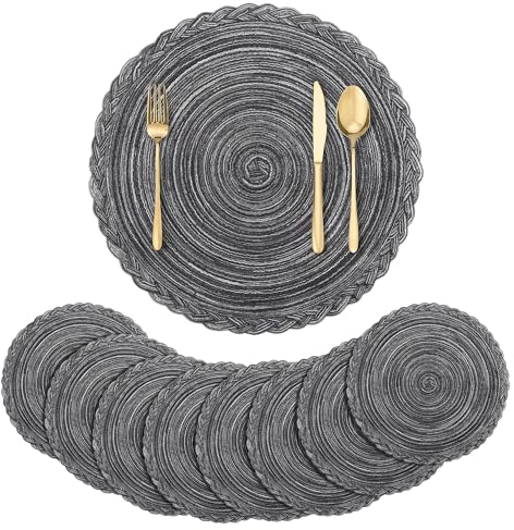 fanquare Juego de 8 Manteles Individuales Redondos Trenzados Antideslizantes Lavables de 38 cm de Algodón y Poliéster Manteles Individuales Circulares para Mostradores de Comida de Bodas Fiestas