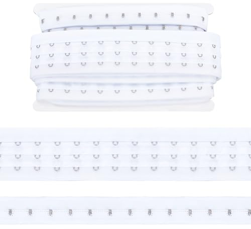 FINGERINSPIRE 3 m Paar 3 Reihiges Haken Und Ösenband 49 mm Breit Weißes Abstandsband Aus Polyester Mit Haken Und Öse Edelstahl Hakenband Randbesatzband Für DIY Dekoration