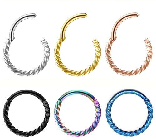Decentraland 6 STÜCK 16G Durchmesser 6 mm Modischer Helix Twist Edelstahl-Ohrring Knorpel Nase Septum Spiralring Orbital-Hoop-Piercing-Schmuck