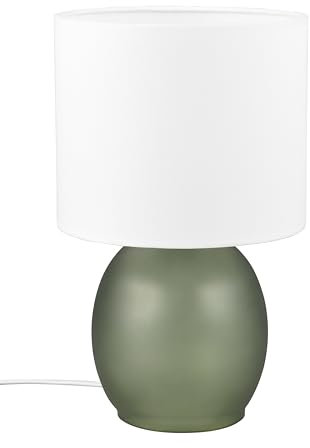 Trio Leuchten Lámpara de mesa VELA 517900115, base de cristal verde, pantalla de tela blanca, excl. 1x E14