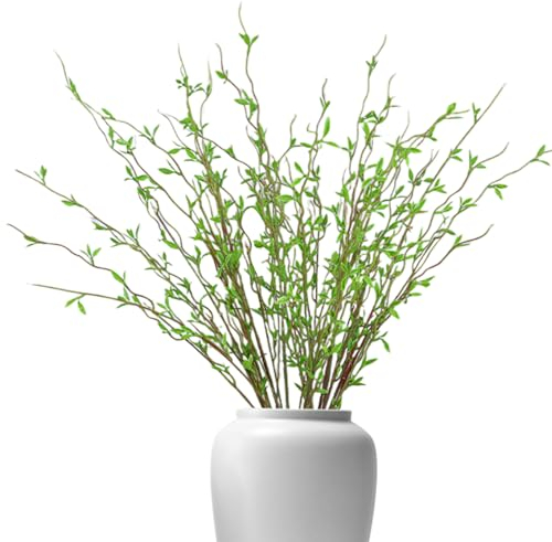 Weidenkätzchenzweige, 5 Stück, 114,3 cm, künstliche Zweige für Vase, frische grüne Kunstgrün-Stängel mit 4 Stielen und 36 grünen Sprossen, gedrehte Weidenzweige für Zuhause, Hochzeit, Büro, Frühlingsd