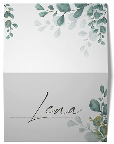 Hochwertige Tischkarten für die Hochzeit – Geburtstag – Konfirmation - Namenskarten, Platzkarten (Eukalyptus 2, 50)