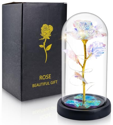 Lian Geburtstagsgeschenke für Frauen, Muttertag Blumen Geschenke für Mutter Frau von Kindern Tochter Sohn Ehemann, Regenbogen leuchten Rose in Einer Glaskuppel Geschenke für Mutter Frau, Muttertag