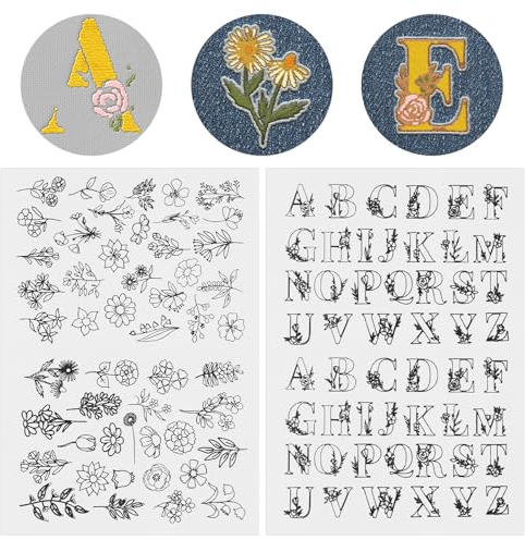 Qianyu 102 Pcs Water Soluble Hand Sewing Stabilizers Embroidery Stick and Stitch Embroidery Paper Wash Away Stabilizers for Embroidery with Pre-Printed Flower Patterns for Hand Sewing Lovers Beginners