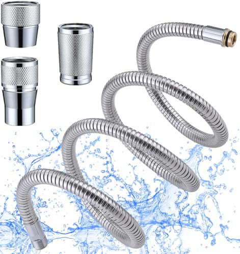 Tuyau de robinet de cuisine compatible avec Grohe 46174000 46092000, tuyau Ladylux Metalflex avec 3 connexions pour Grohe K4 K7, robinets extractibles pour Bridge Ladylux Cafe et Alira, 150 cm Chrome