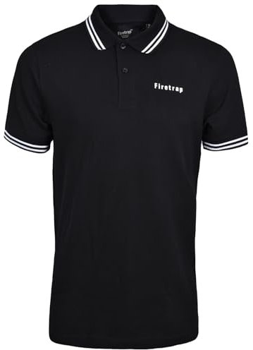 Firetrap Mens Polo Shirt Cotton Polos Tshirt Short Sleeve Summer Ribbed Tipping Collar Tshirts Top Black XL