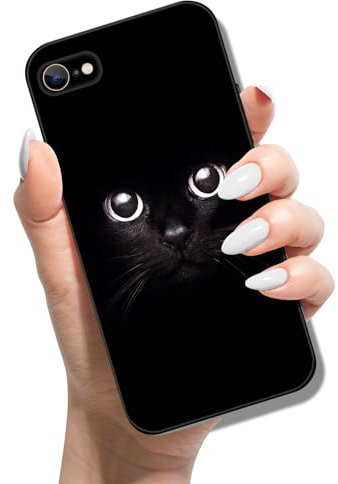 Phone Case for iPhone SE (2022) / SE 2020/8 / 7 Silicone Case Slim Thin Soft TPU Cover with Cute Pattern Design Shockproof Protective Case for Girls Women - Black Cat