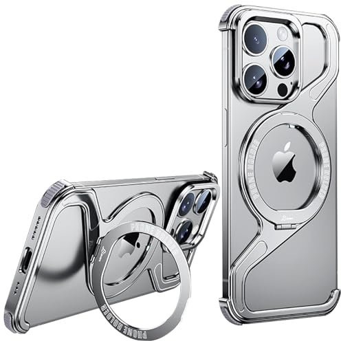 AdirMi Case for iPhone 13/13 Pro/13 Pro Max, Ultra-Thin Shockproof Z-Shape Metal Frameless Built-in Stand [Compatible with MagSafe],Silver,13