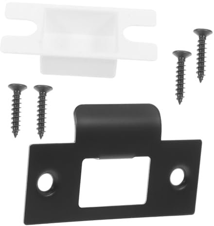 BCOATH 1juego Placa De Golpe para Puerta De Metal Placa De Pestillo Accesorio para Cerraduras De Puertas De Madera Kit De Instalación Completo con Tornillos Y Caja De Hebilla Color Negro