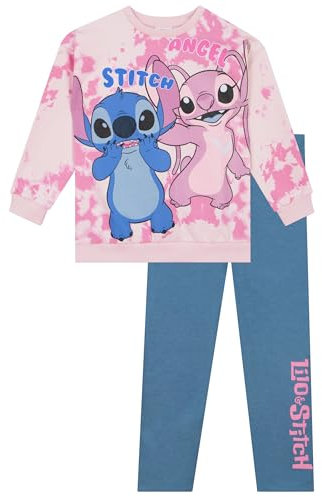 Disney Sudadera Stitch Niña | Sudadera Y Leggins Niña | Stitch Y Angel Conjuntos Para Niñas | Ropa Stitch | Rosa 10-11 años