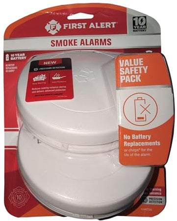 First Alert 10 Year Photoelectric Smoke Detector 2 Pack, No Battery Replacements