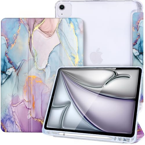 Vozehui Case for iPad Air 13-Inch M2 2024 with Pencil Holder, Support Touch ID, Auto Wake/Sleep iPad Air 13 Cover 2024, Marble Purple
