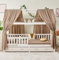 ALAVYA HOME Hausbett KOMPLETT Set I Kinderbett 80x160 cm mit Schubladen inkl. Deko und Matratze mit Rausfallschutz und Lattenrostt (Braun - mit Matratze+Schubladen+Musselin DEKO, 80 x 160 cm)