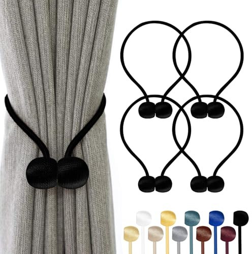 TopHomer 4 Stück Magnetische Vorhang Raffhalter, 10 Farben | Für Wohn-/Schlafzimmer, Bad & Esszimmer, passt zu Vorhängen/Gardinen/Duschvorhänge (Schwarz)