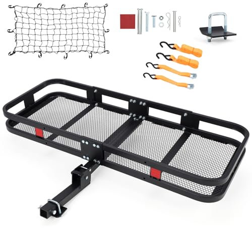 MOVECOM Gepäckträgerkorb für Anhängerkupplung, 152,4 x 61 x 15,2 cm, trägt 227 kg, mit Netz und Gurten, kompatibel mit 5,1 cm Empfängern, perfekt für SUVs und Autos