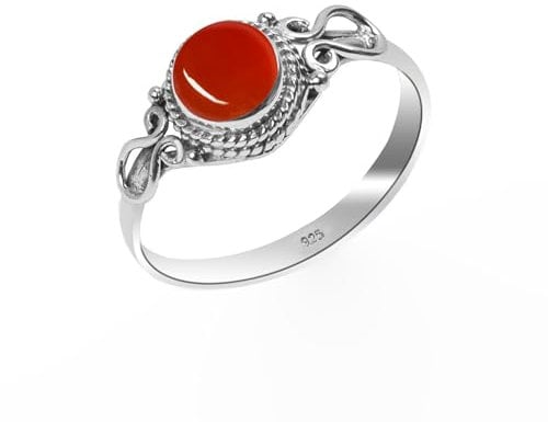 Karneol Ring 925 Sterling Silber Natürlicher Edelstein Ring, Statement Herren-Damen Vintage Boho Handarbeit Runde Form 6 mm Verlobungsring CRNL-5