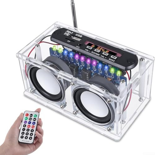 Kit di elettronica radio FM fai da te, indicatore LED Telecomando Altoparlante elettronico Kit di saldatura, Batteria ricaricabile Pocket Radio