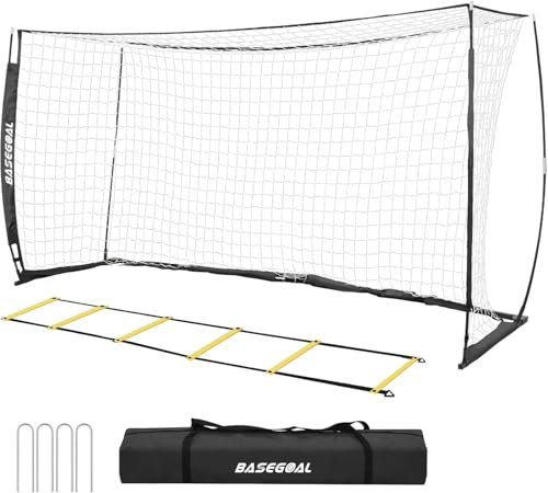 180x120 cm Fußballtor Outdoor, Faltbares & Tragbares Fußballtor, Fußballtor für Garten & Training mit Koordinationsleiter, Robustes Stahlrahmen & Fiberglasstangen für Teenager & Erwachsene