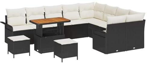 vidaXL 12-teiliges Gartensofa-Set mit Kissen in Schwarz und Creme aus Poly-Rattan – Moderner Stil für Deine Terrasse oder den Garten, perfekt für Frühling und Sommer.