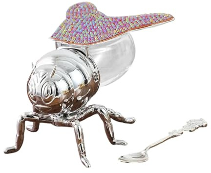 JVNALwnkv Bee Honeypot Honey Jar with Spoon Ornament Decor Beautiful Storage Pot Salt for Kitchen Meals Parties Festive Dispensing