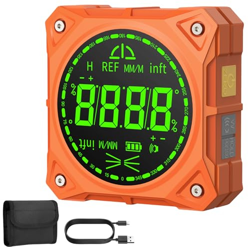BOBOVAV Digitaler Winkelmesser, 4-seitiger Magnet Wasserwaage Neigungsmesser mit digitaler Libelle | Aufladbar | LED Display, Akustikalarm | 4×90° / 2×180° Winkelmessgerät für Holzarbeit, Bau, KFZ