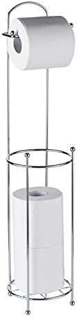 Crystals Stainless Steel Free Standing Toilet Roll Holder – Chrome Plated Wire Frame Tissue Holder for Bathroom, Rust-Resistant, Stable Base, Easy to Use & Space-Saving Toilet Paper Storage