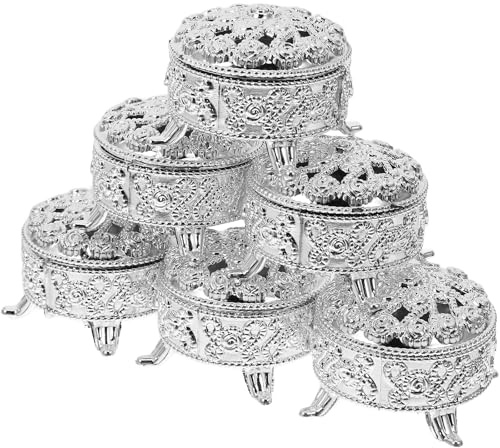 TOYANDONA Vintage Runde Bonboniere 6 Stück Silber Schmuckkästchen Aufbewahrungsbox für Süßigkeiten Gastgeschenke Hochzeit Babyparty und Party