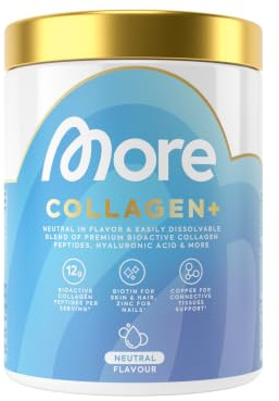 MORE Collagen+, Neutral, mit Kollagenhydrolysat, Hyaluronsäure, 300 g | Vitaminen, Mineralstoffen und Glycin, made in Germany